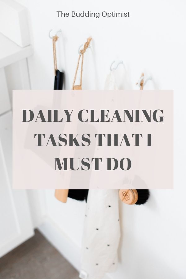 Daily cleaning routine Pinterest image cleaning brushes hanging on the wall