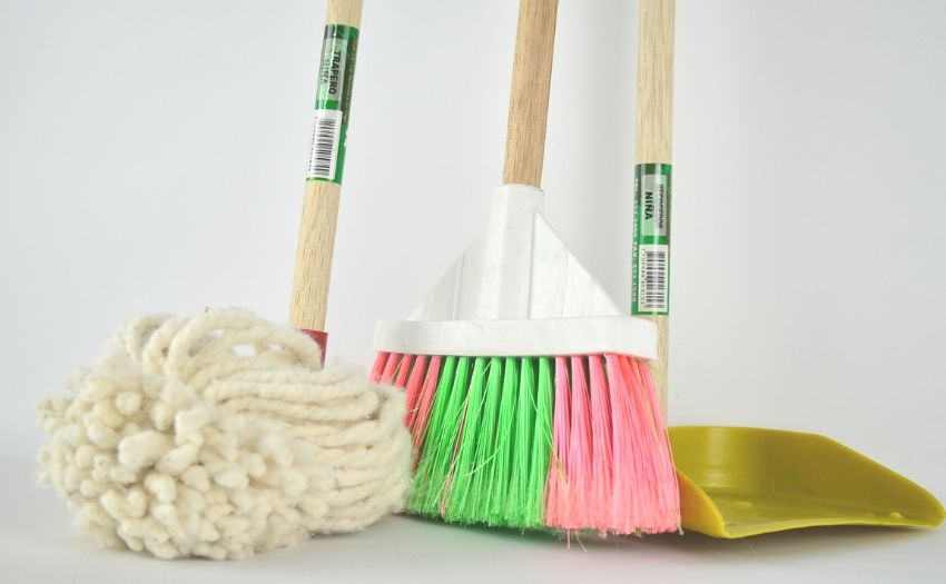 cleaning routine mop and broom