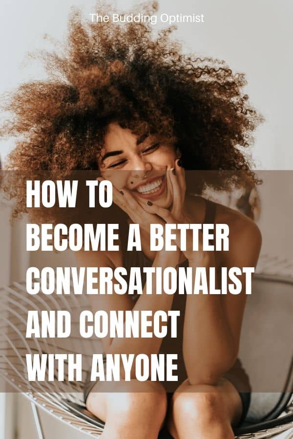 how to become a better conversationalist Pinterest image of a woman with big hair smiling