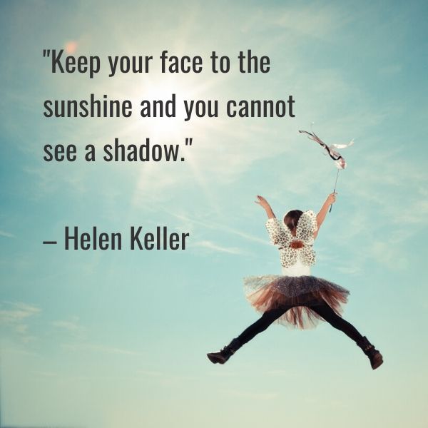 Positive thinking quotes person jumping towards the sun